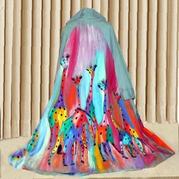 COPY - Swing Coat Hand Painted Multi Color Giraffes
